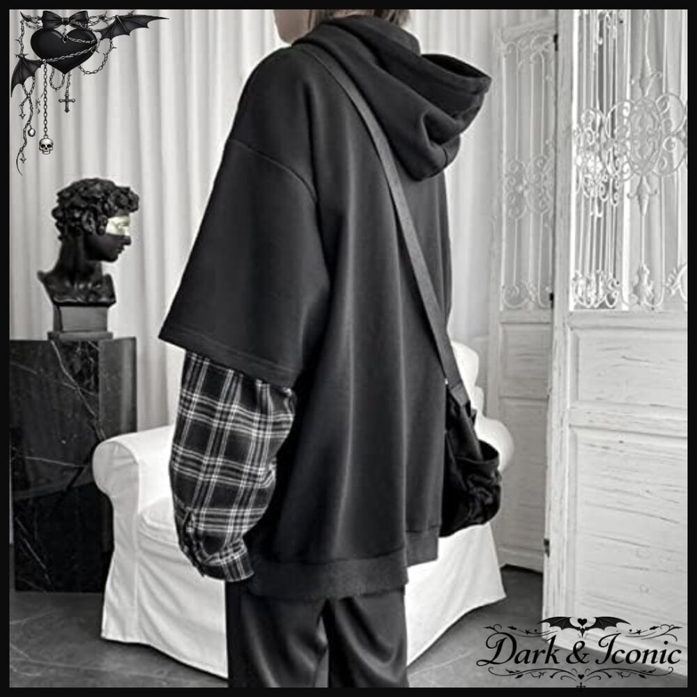 Oversized Vintage Hoodie Patchwork Pullover Emo S… - image 3